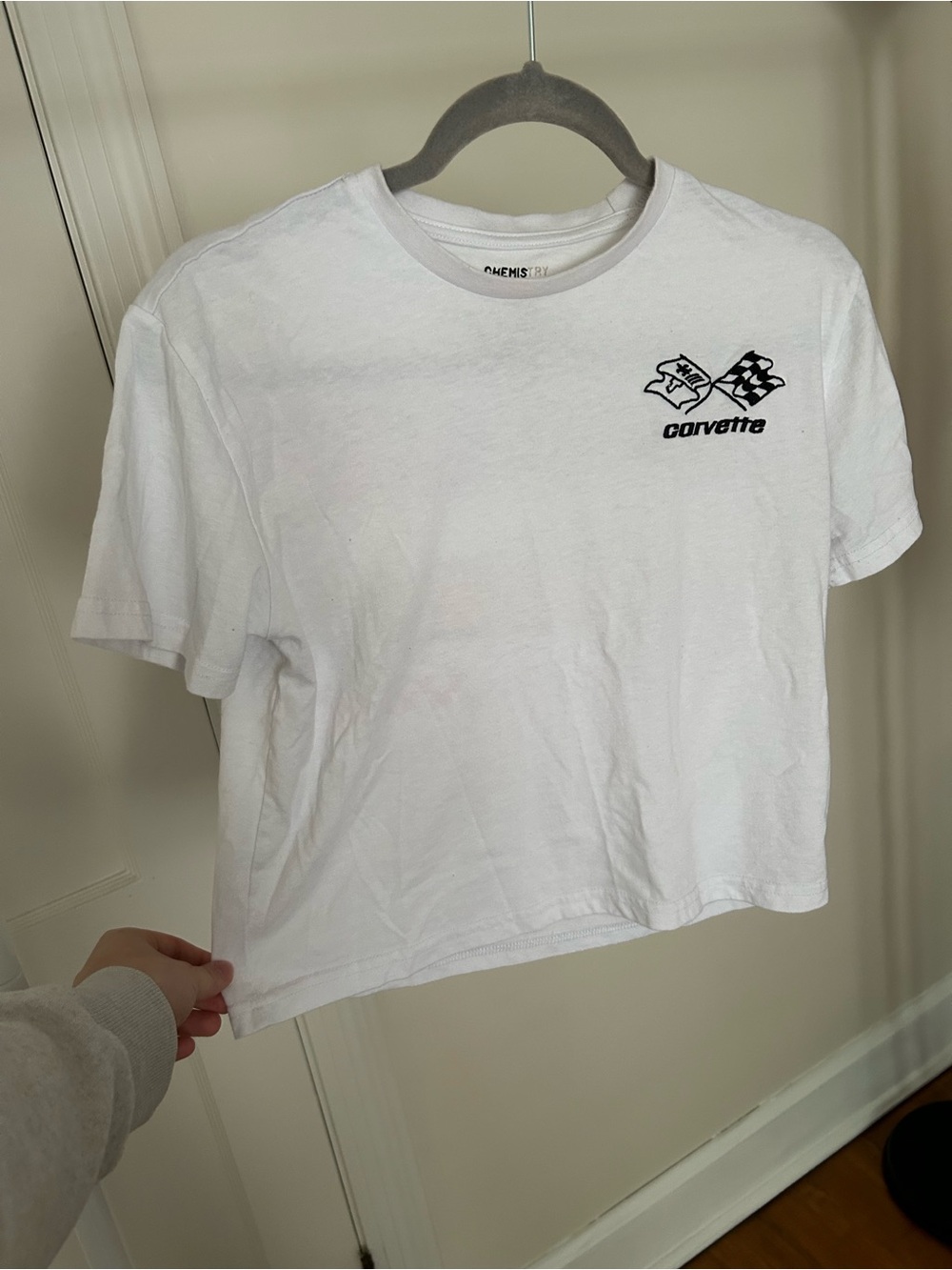 White Corvette Short Sleeve Crop Tee